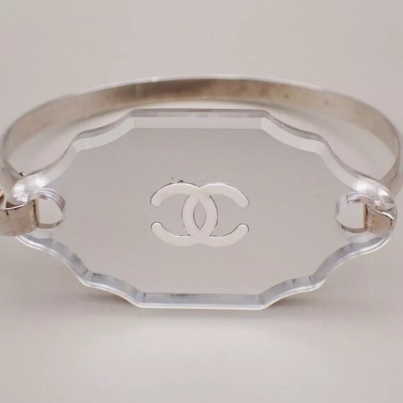 CHANEL CC Logo Mirror Bangle Bracelet 03C Silver France Accessory - Picture 3 of 16